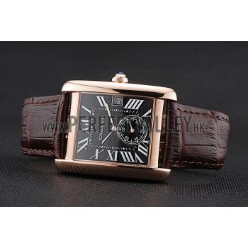 Cartier Tank MC Black Dial Gold Case Brown Leather Strap  622582 Replica