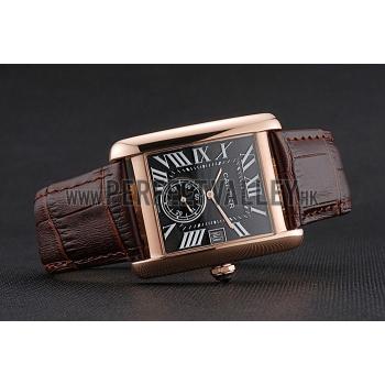 Cartier Tank MC Black Dial Gold Case Brown Leather Strap  622582 Replica