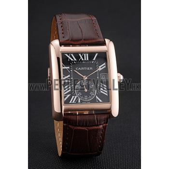 Cartier Tank MC Black Dial Gold Case Brown Leather Strap  622582 Replica