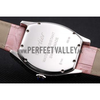 Replica Cartier Tortue Large Date White Dial Stainless Steel Case Pink Leather Strap