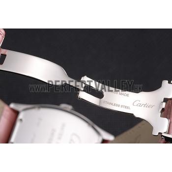 Replica Cartier Tortue Large Date White Dial Stainless Steel Case Pink Leather Strap