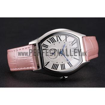 Replica Cartier Tortue Large Date White Dial Stainless Steel Case Pink Leather Strap