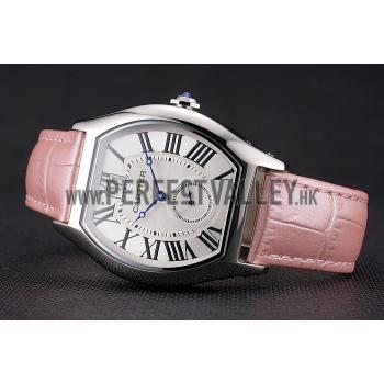 Replica Cartier Tortue Large Date White Dial Stainless Steel Case Pink Leather Strap