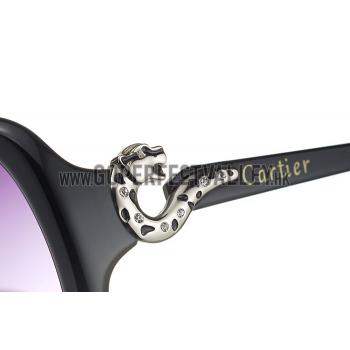 Cartier Silver Finish Panthere Black Frame Sunglasses 308264 Replica