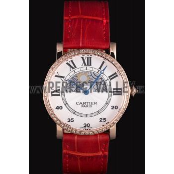 Cartier Moonphase Rose Gold Watch with Red Leather Band ct253 621372