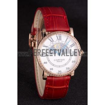 Cartier Moonphase Rose Gold Watch with Red Leather Band ct253 621372