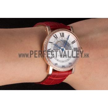 Cartier Moonphase Rose Gold Watch with Red Leather Band ct253 621372