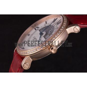 Cartier Moonphase Rose Gold Watch with Red Leather Band ct253 621372