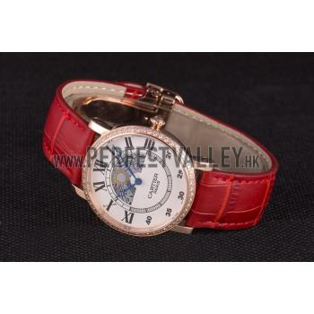 Cartier Moonphase Rose Gold Watch with Red Leather Band ct253 621372