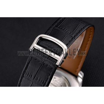 Replica Cartier Calibre Tourbillon Black Dial Stainless Steel Case Black Leather Strap  622752