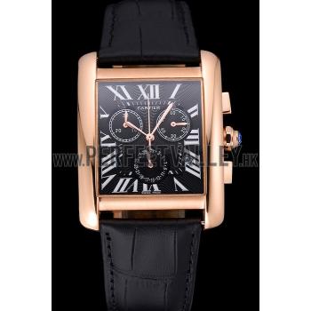 Cartier Tank MC Black Dial Gold Case Black Leather Bracelet  622694