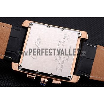 Cartier Tank MC Black Dial Gold Case Black Leather Bracelet  622694