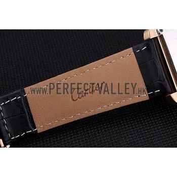 Cartier Tank MC Black Dial Gold Case Black Leather Bracelet  622694