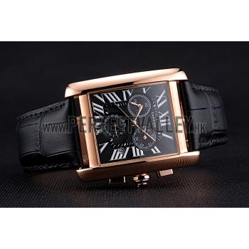 Cartier Tank MC Black Dial Gold Case Black Leather Bracelet  622694