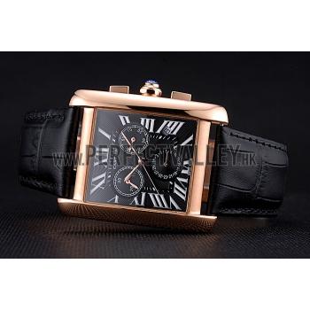 Cartier Tank MC Black Dial Gold Case Black Leather Bracelet  622694