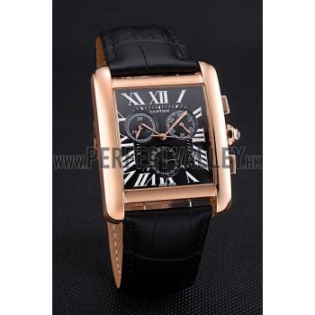 Cartier Tank MC Black Dial Gold Case Black Leather Bracelet  622694