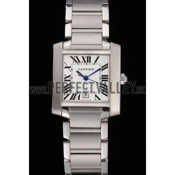 Swiss Cartier Tank Francaise Steel Case White Dial Roman Numerals Stainless Steel Bracelet  622649