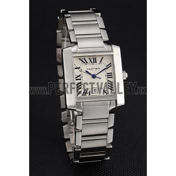 Swiss Cartier Tank Francaise Steel Case White Dial Roman Numerals Stainless Steel Bracelet  622649