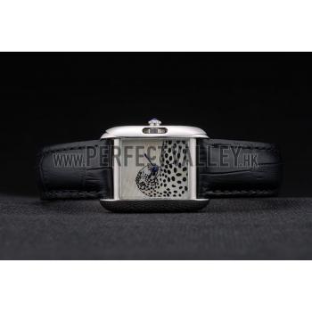 Replica Cartier Tank Anglaise White Tiger Dial Stainless Steel Case Black Leather Bracelet