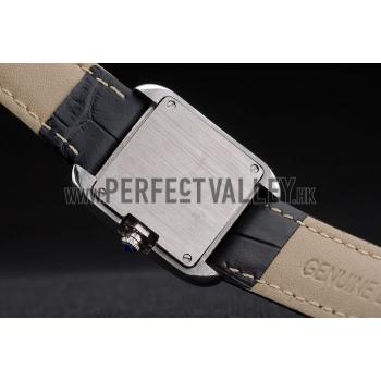 Replica Cartier Tank Anglaise White Tiger Dial Stainless Steel Case Black Leather Bracelet