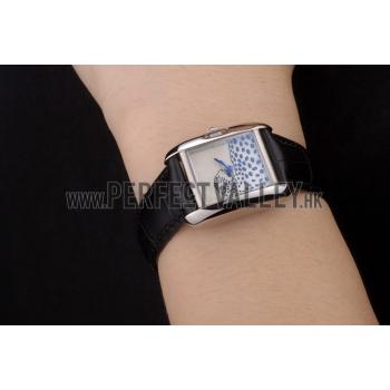 Replica Cartier Tank Anglaise White Tiger Dial Stainless Steel Case Black Leather Bracelet