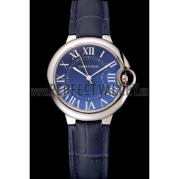 Cartier Ballon Bleu Silver Bezel with Dark Blue Dial and Dark Blue Leather Band   621555