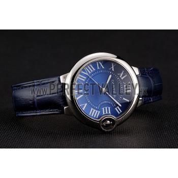 Cartier Ballon Bleu Silver Bezel with Dark Blue Dial and Dark Blue Leather Band   621555