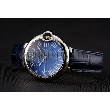 Cartier Ballon Bleu Silver Bezel with Dark Blue Dial and Dark Blue Leather Band   621555