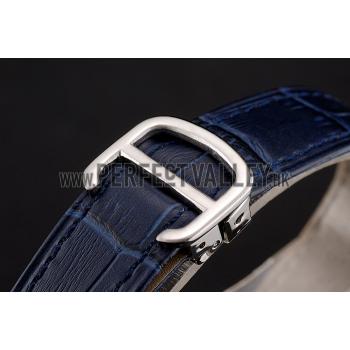 Cartier Ballon Bleu Silver Bezel with Dark Blue Dial and Dark Blue Leather Band   621555