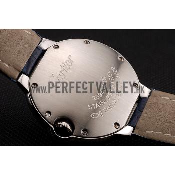 Cartier Ballon Bleu Silver Bezel with Dark Blue Dial and Dark Blue Leather Band   621555