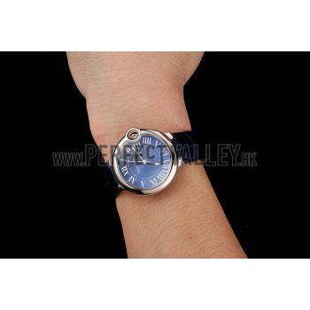 Cartier Ballon Bleu Silver Bezel with Dark Blue Dial and Dark Blue Leather Band   621555