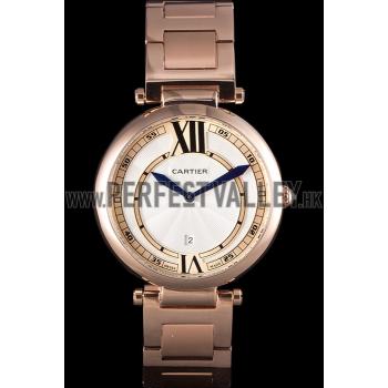 Cartier Ballon Bleu Rose Gold Stainelss Steel Strap White Dial  621453