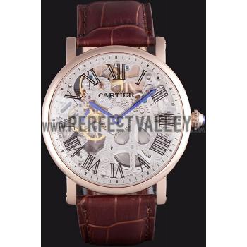 Cartier  Skeleton Watch with Rose Gold Bezel and Brown Leather Band  621557 Replica