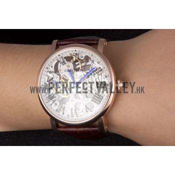 Cartier  Skeleton Watch with Rose Gold Bezel and Brown Leather Band  621557 Replica