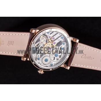 Cartier  Skeleton Watch with Rose Gold Bezel and Brown Leather Band  621557 Replica