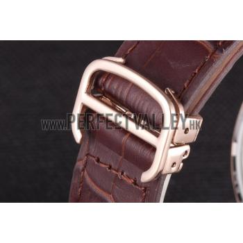 Cartier  Skeleton Watch with Rose Gold Bezel and Brown Leather Band  621557 Replica