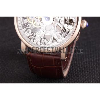 Cartier  Skeleton Watch with Rose Gold Bezel and Brown Leather Band  621557 Replica