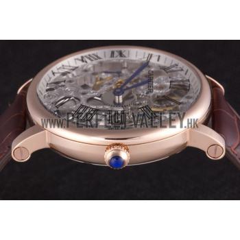 Cartier  Skeleton Watch with Rose Gold Bezel and Brown Leather Band  621557 Replica