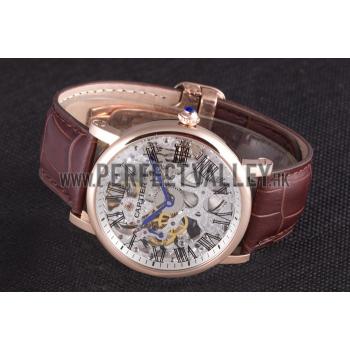 Cartier  Skeleton Watch with Rose Gold Bezel and Brown Leather Band  621557 Replica