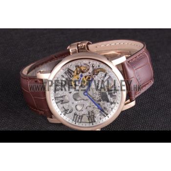 Cartier  Skeleton Watch with Rose Gold Bezel and Brown Leather Band  621557 Replica