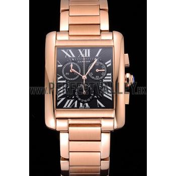 Cartier Tank MC Black Dial Rose Gold Case And Bracelet  622703 Replica