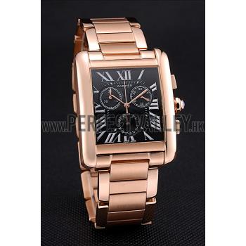 Cartier Tank MC Black Dial Rose Gold Case And Bracelet  622703 Replica