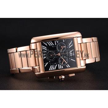 Cartier Tank MC Black Dial Rose Gold Case And Bracelet  622703 Replica