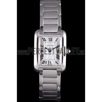 Cartier Tank Anglaise 23mm Silver Dial Stainless Steel Case And Bracelet