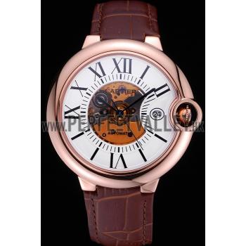 Swiss Cartier Ballon Bleu de Cartier White Dial Gold Case Brown Leather Bracelet  622552