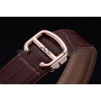 Swiss Cartier Ballon Bleu de Cartier White Dial Gold Case Brown Leather Bracelet  622552