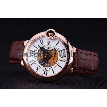 Swiss Cartier Ballon Bleu de Cartier White Dial Gold Case Brown Leather Bracelet  622552