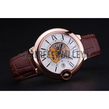 Swiss Cartier Ballon Bleu de Cartier White Dial Gold Case Brown Leather Bracelet  622552