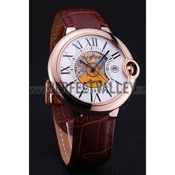 Swiss Cartier Ballon Bleu de Cartier White Dial Gold Case Brown Leather Bracelet  622552