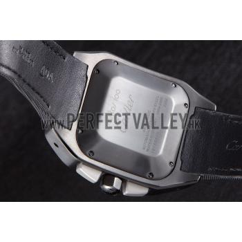 Swiss Cartier Santos Two Tone Bezel with Black Dial and Black Fabric Strap  621525